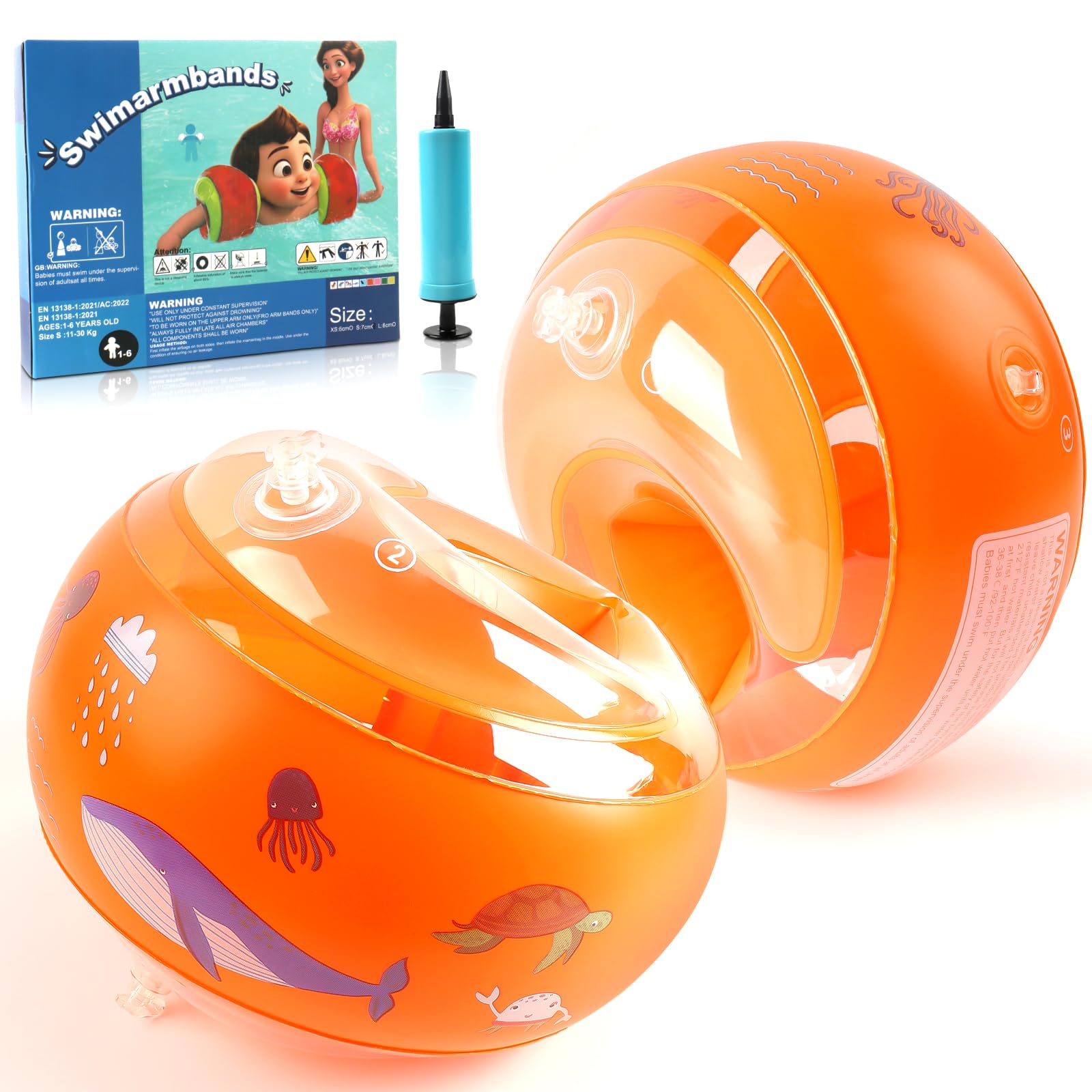 Brassards Enfant SANOTO 3-6 Ans – Système 3 Chambres – Poids 15-30 Kg – PVC Résistant – Pompe Incluse