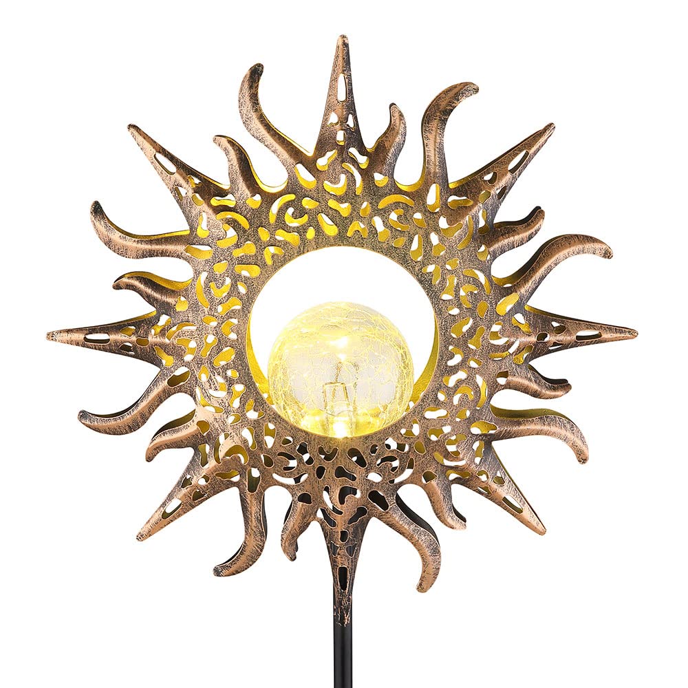 2x LED Solar Außenleuchte Steckleuchte Gartenleuchte Sonne Flamme Braun H 81,5 cm