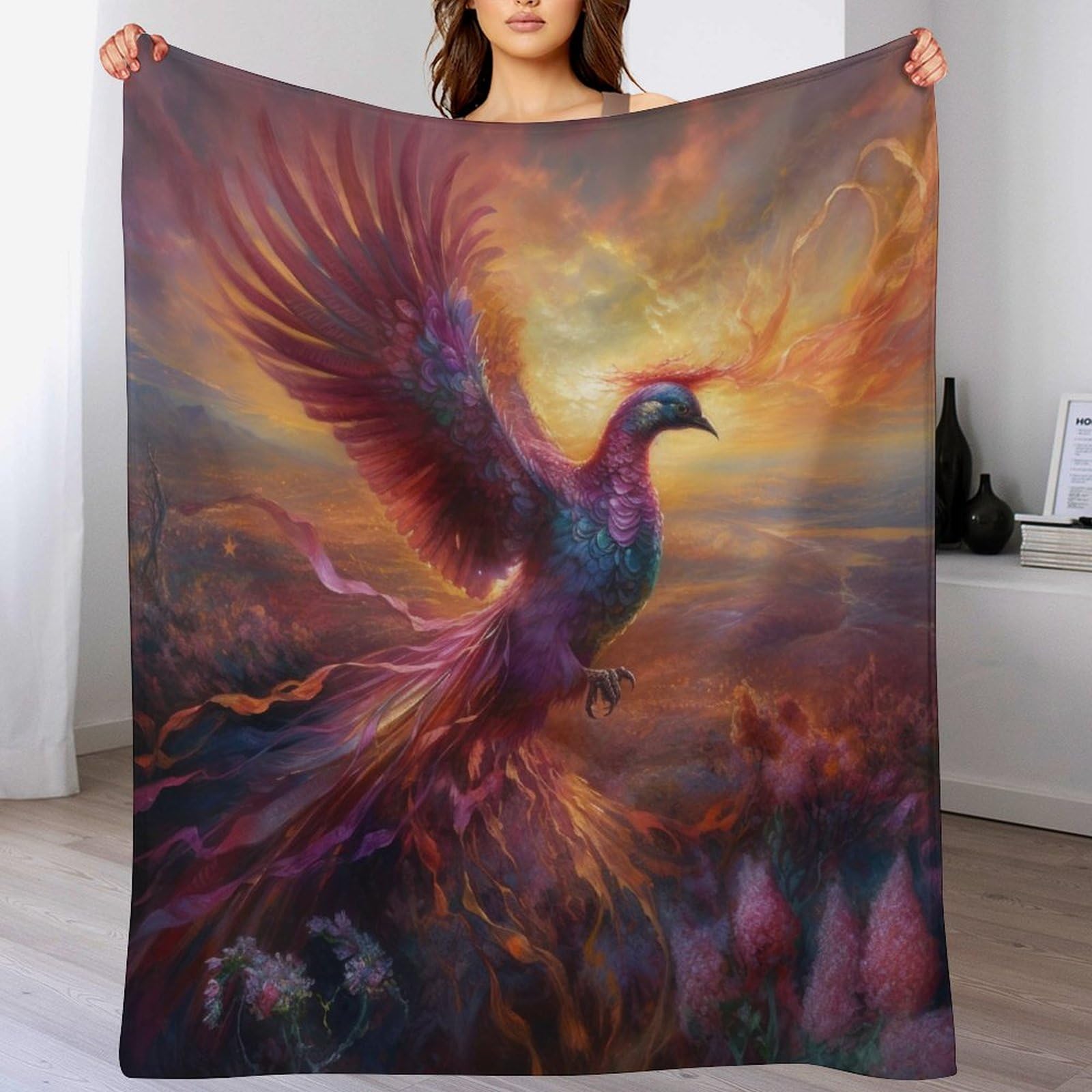 Couverture polaire Wildflower Phénix en flannel douce pour lit et canapé 130x150cm