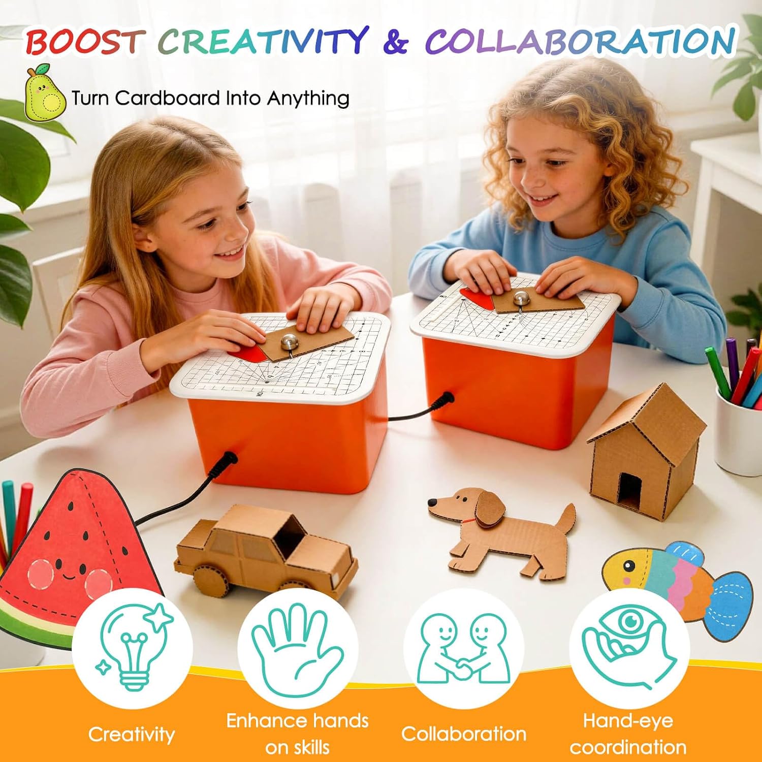 Kids Safe Cardboard Cutter Table Saw, Bladeless Cutting Machine, Electric DIY STEM Craft Tool, Childrens Table Saw for Craft Board, Kids Craft Cutting Machine Ages 5+