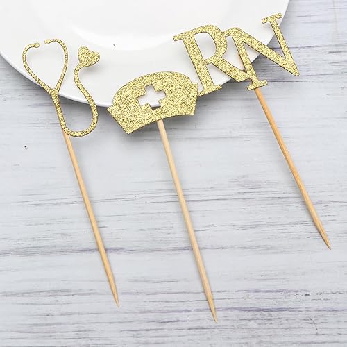 Miniatura 4 de Decoración para cupcakes, 24 piezas para cupcakes para fiestas temáticas de graduación Rn, suministros dorados para cupcakes Dorado,Oro rosa