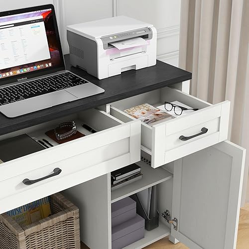 Miniatura 4 de Vabches Escritorio ejecutivo Farmhouse de 47 pulgadas, escritorios para computadora con cajones y armario de almacenamiento, escritorio de