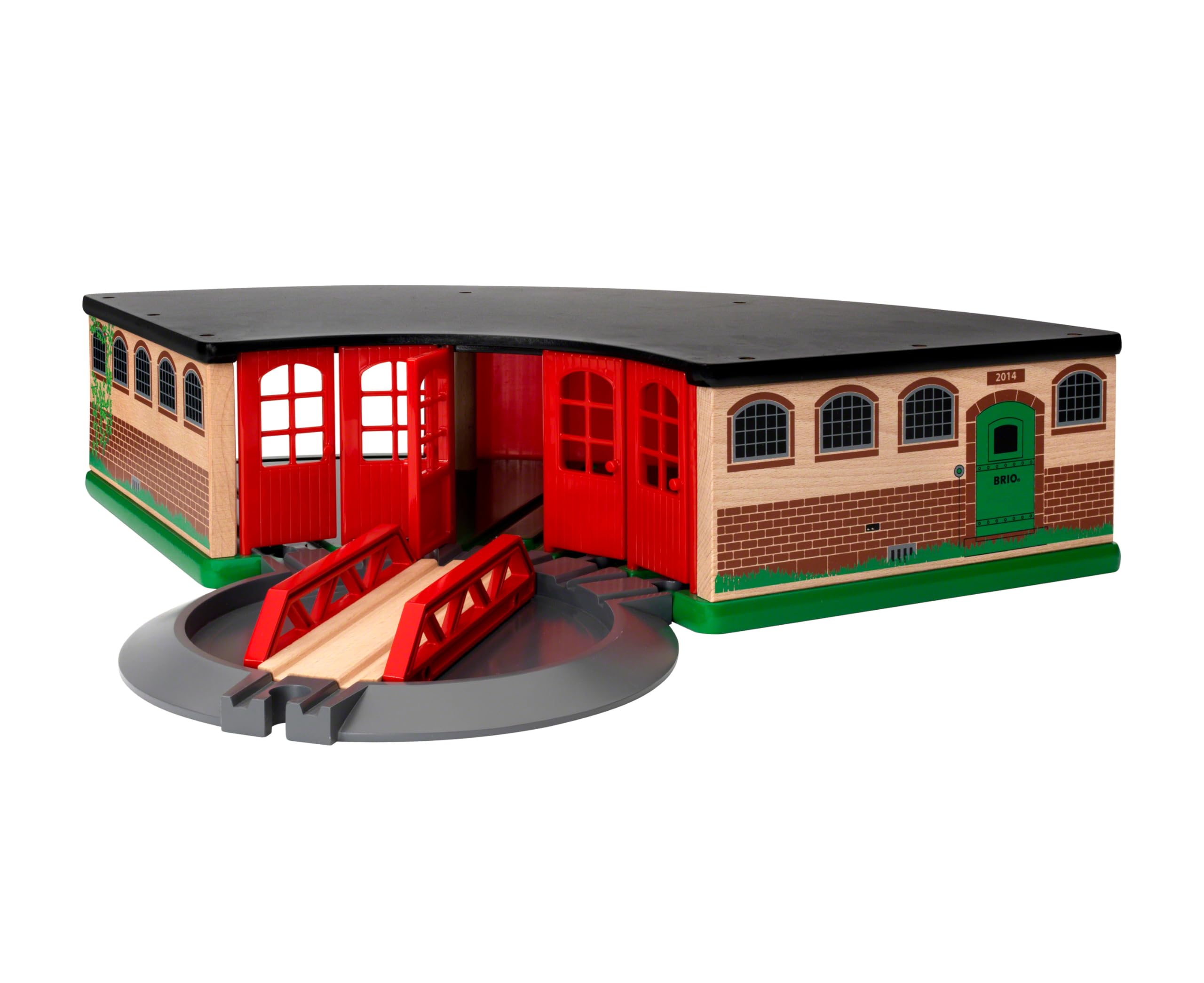 BRIO World 33736 Großer Ringlokschuppen mit Drehscheibe - Zubehör Holzeisenbahn - Kleinkinderspielzeug empfohlen ab 3 Jahren
