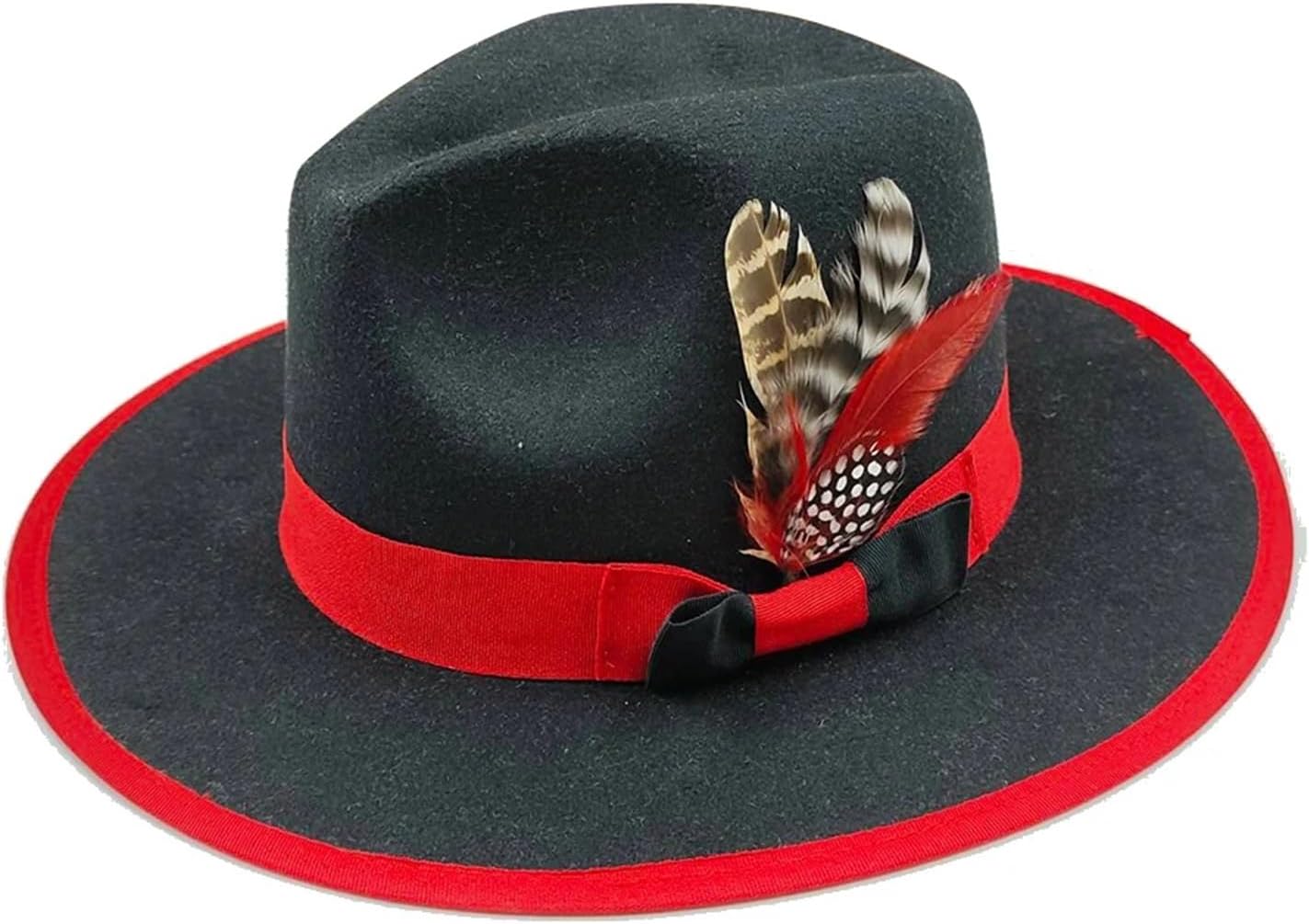 Fedoras Hats Men's Vintage Black Felt Wide Brim Jazz Man for Men Women Fedora Gentleman Caps Jackson Hat for Cosplay, Weddings(Color 03)