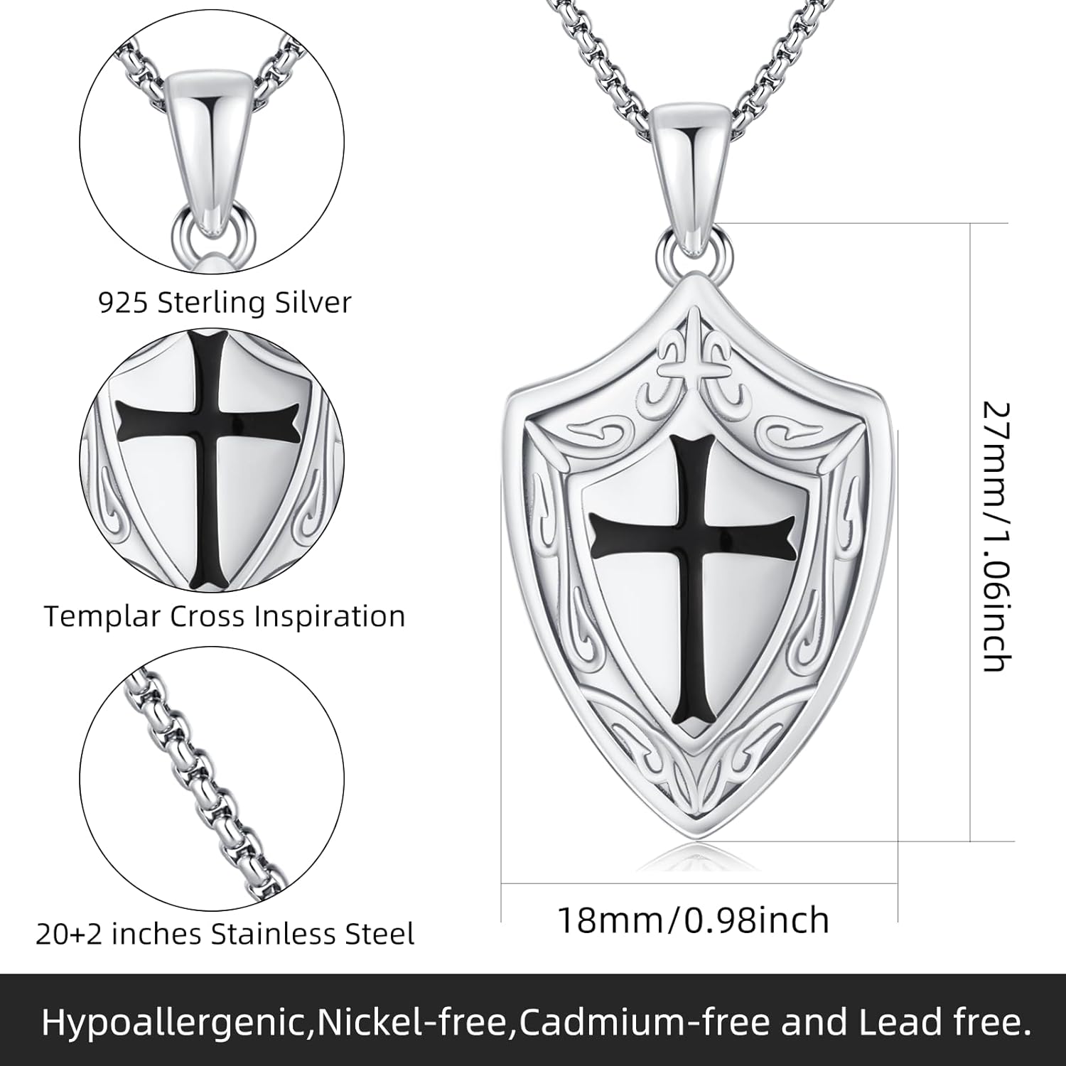 LES OSEWA Cross Necklace for Men Women Sterling Silver Celtic/Crucifix/Jesus/Nail/Jewish/Gothic Cross Pendant Christian Jewelry with Stainless Steel Chain Religious Gift for Mother's Father's Day Christmas - Image 4