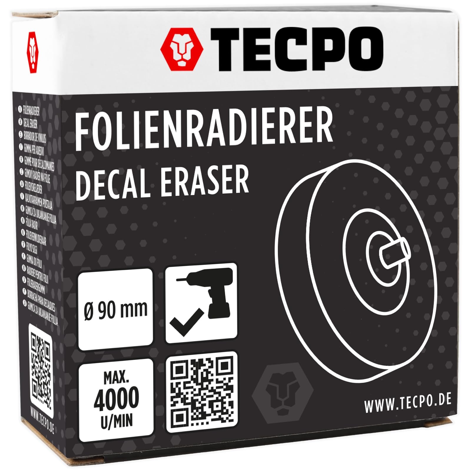 TECPO Folienradierer für Bohrmaschinen, Radierscheibe, Adapter 5/16'' x 24mm, 4000 U/min, Ø 90mm