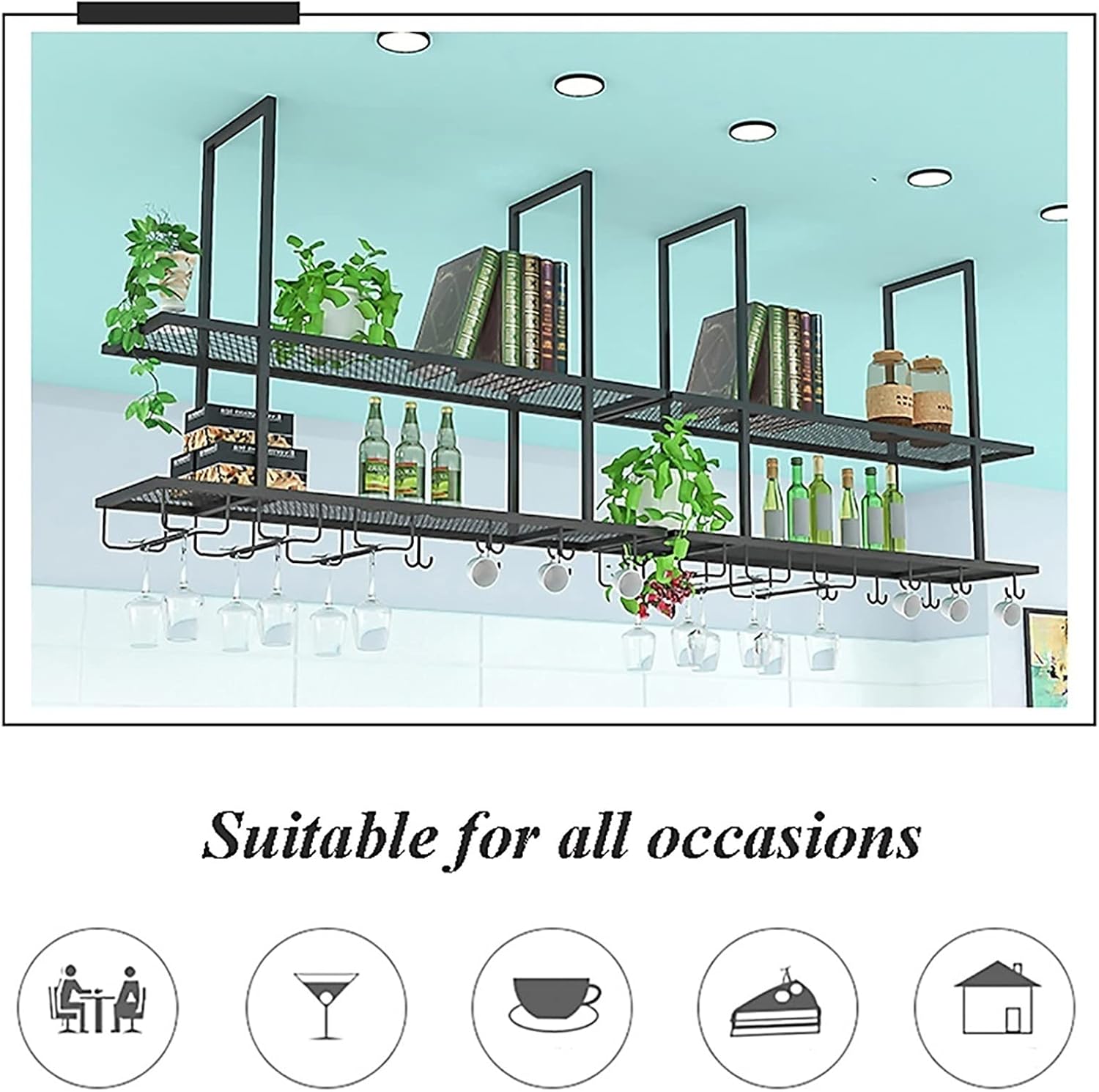 Wine Rack Hanging Wine Glass Rack, Metal Wine Rack, American Ceiling Wine Rack, Creative Hanging Decoration Rack for Restaurant and Bar Ceiling Home Decoration