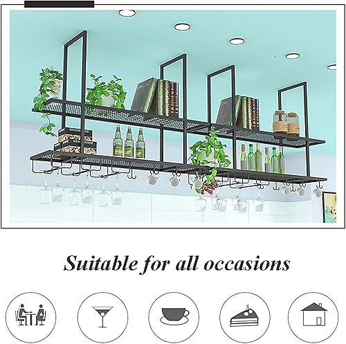 Miniatura 5 de Estante de techo colgante, para almacenamiento de botellas de copa de vino, estantes de almacenamiento montados en la pared, estante organizador de