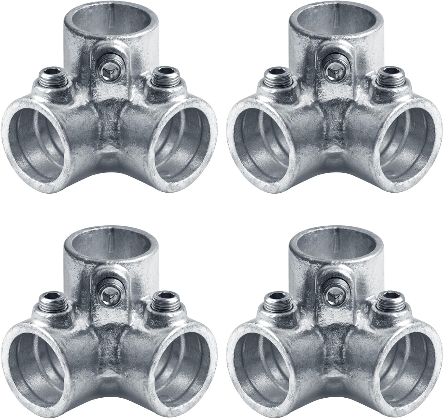 eoere 4PCS 3-Way Side Outlet Elbow Galvanized Pipe Fittings for 1" Structural Pipe Railings (1.315" OD)