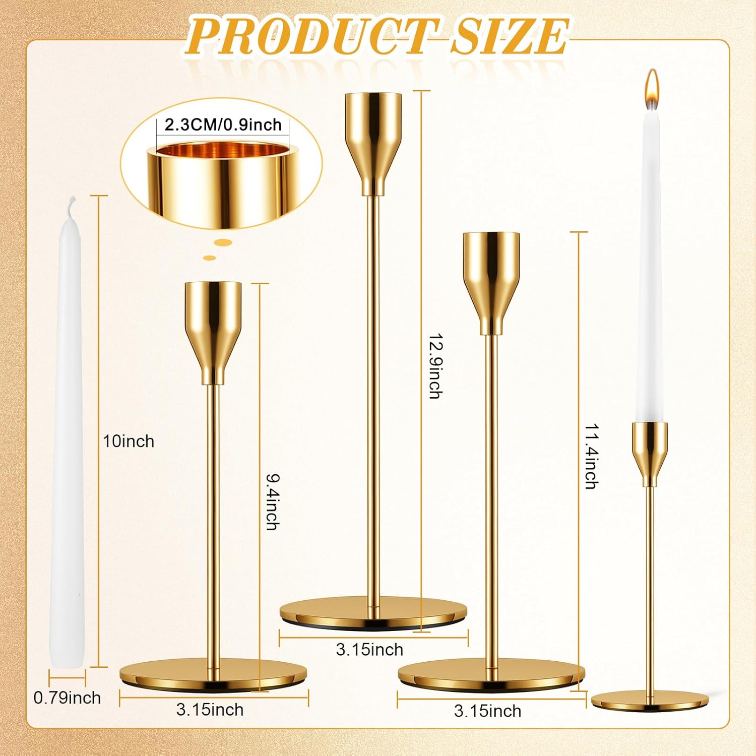 Inbagi 24 Sets Gold Candlestick Holders Bulk for Taper Candles Metal Tall Pillar Candle Stands for Table Centerpiece Wedding Christmas Home Party Decor, Fit 0.79 in Thick Candle