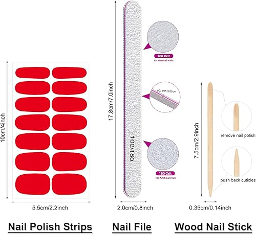 Miniatura 7 de DANNEASY 16 hojas de calcomanías de esmalte de uñas rojas, envolturas completas de uñas, tiras de gel de color sólido, tiras de esmalte de uñas