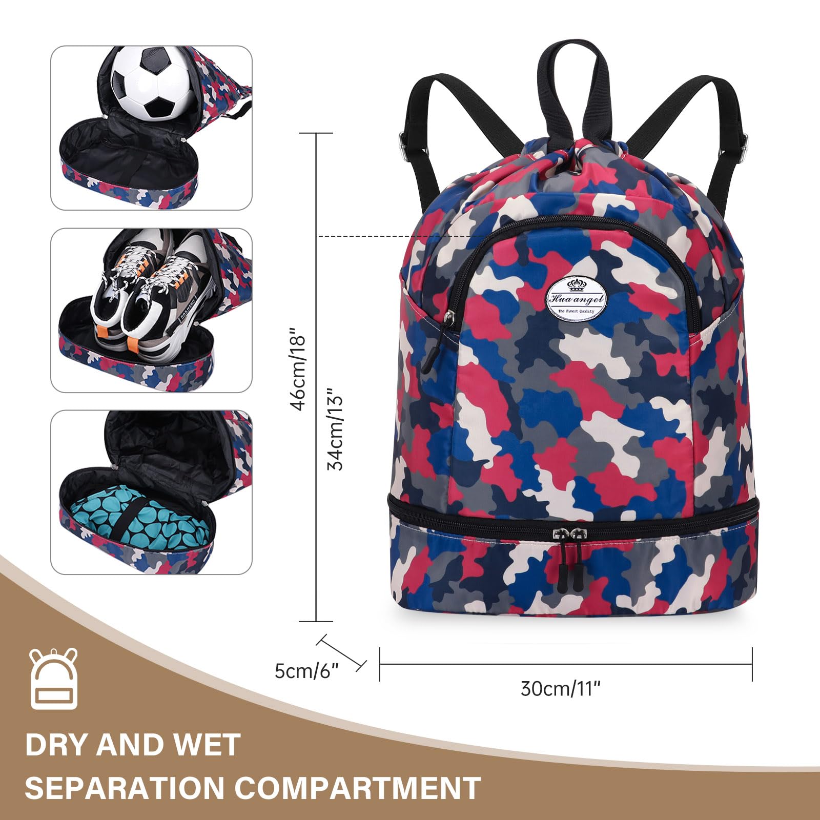 HUA ANGEL Unisex Drawstring Backpack Sports Gym Bag Drawstring Bag Weekend Daypack with Shoe Compartment for Women Men Basketball Football Outdoor Fitness Yoga Swimming Beach - Image 4