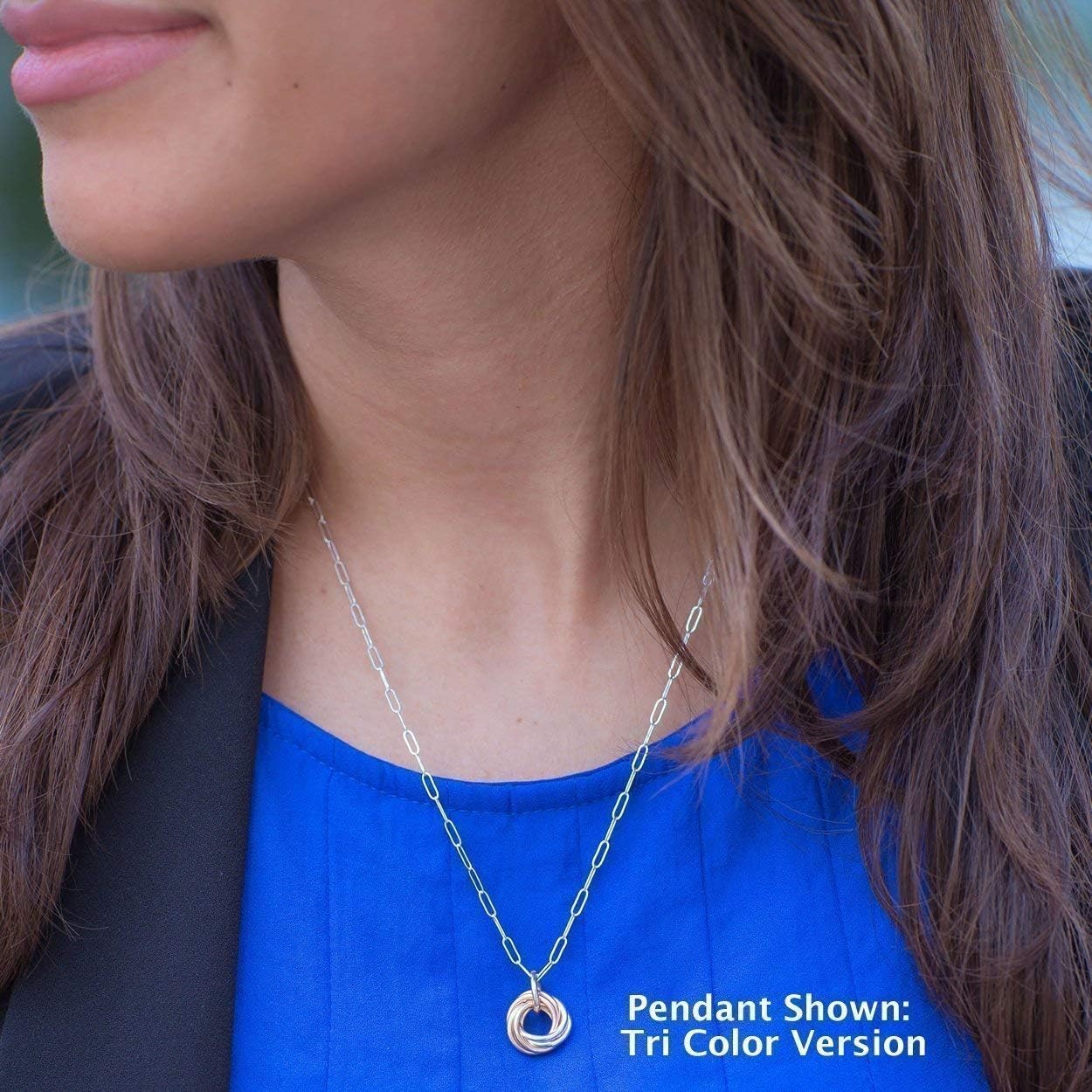 Tahmi Dainty Two-Tone Love Knot Circle Pendant Necklace 14K Gold-Filled and Sterling Silver Necklace | Timeless Jewelry Gift for Women, 20" - Image 2