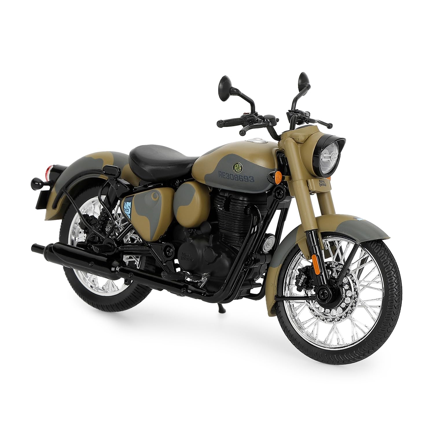 Royal Enfield New Classis 350 Scale Model | 1: 12 | Rear-View Mirrors | Free Rolling Wheels | Steerable Handlebar | Working Rear Suspension and Side Stand | Commando Sand-image-29