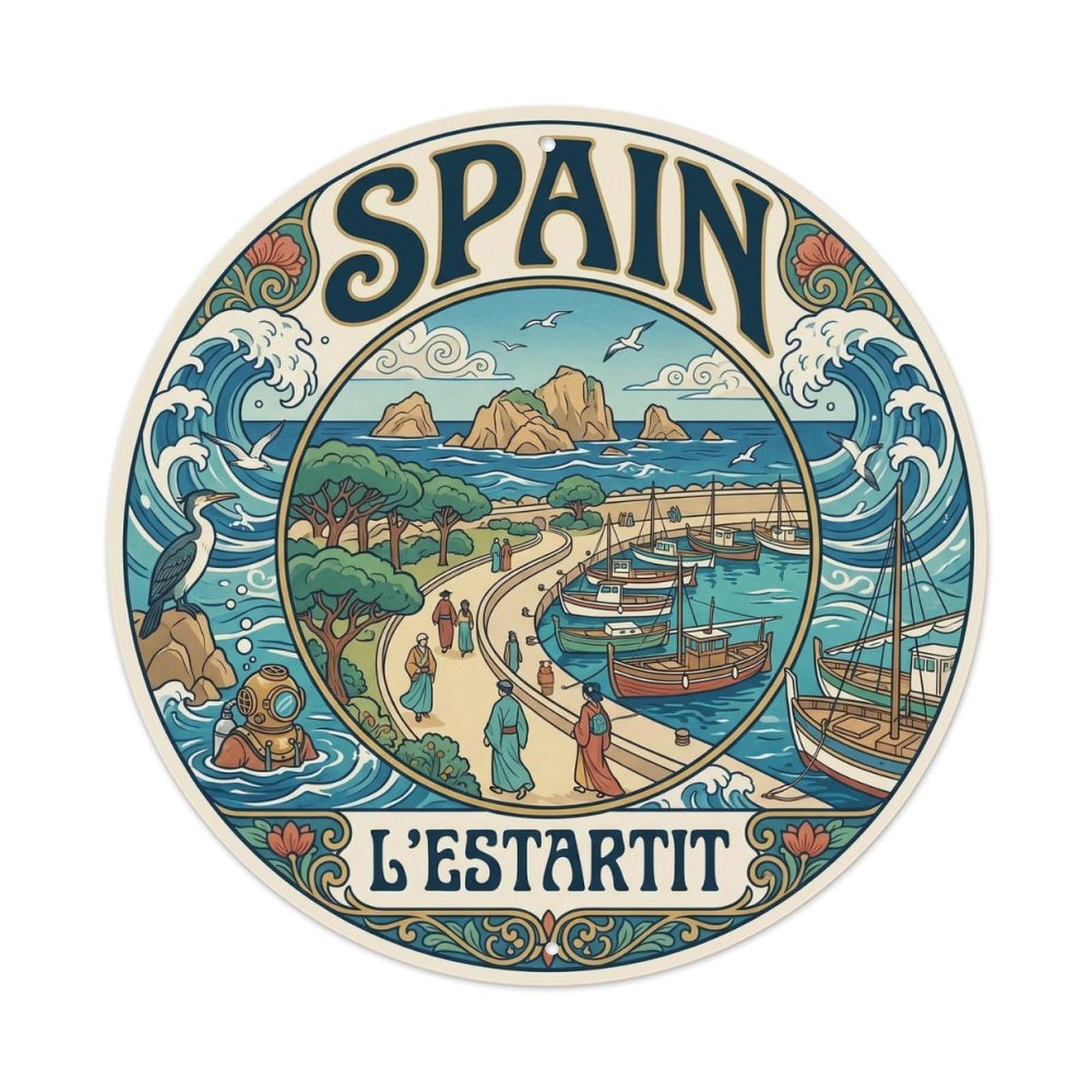 Costa Brava Estartit Spain Art Nouveau Heritage Metal Tin Sign