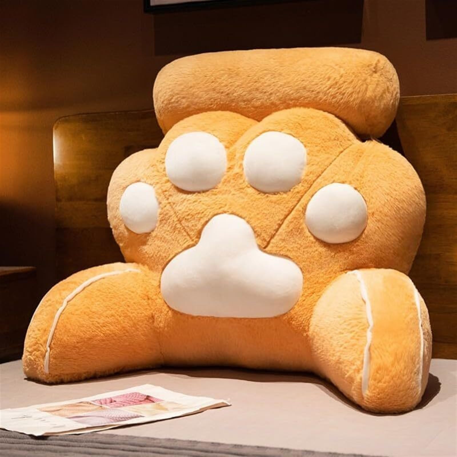 MYXJX back support cushion, Comfortable and Breathable Lumbar Cushion Cat Paw Shape Pillows for Chair Sofa Removable Backrest Support(Brown,65 * 50 * 22cm)