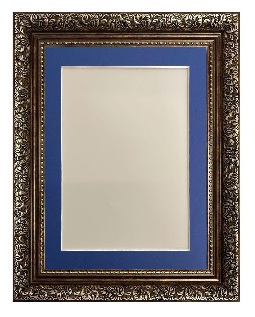FRAMES BY POST Large Dahlia Bronze Picture Photo Frame with Oxford Blue Mount 10 x 8 Image Size 8 x 6 Inch โ image 1