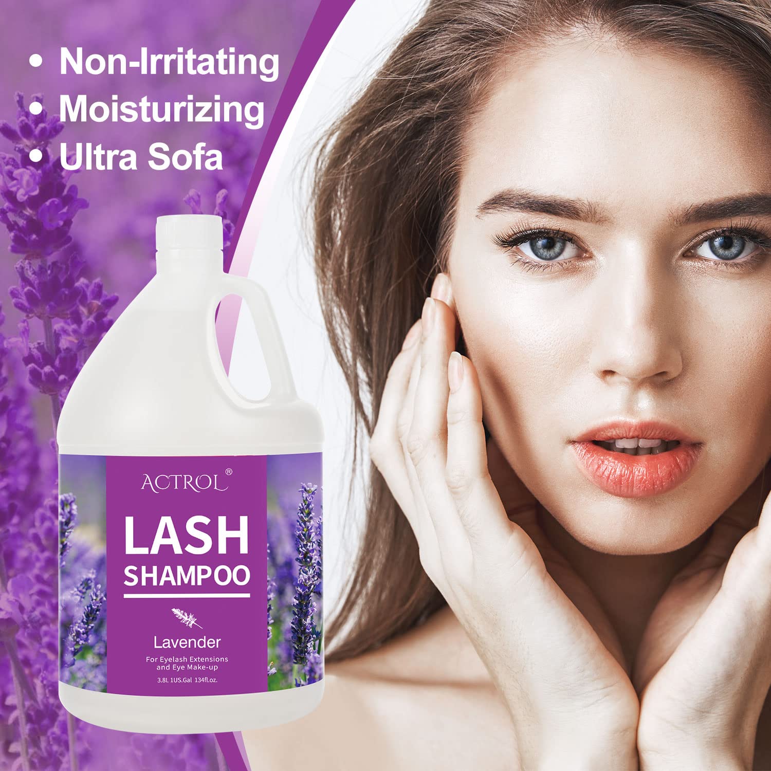ACTROL Eyelash Extension Cleanser Gallon Lavender 3.8L Natural Lash Extension Shampoo Professional Eyelid Foaming Cleanser Paraben & Sulfate Free Non-lrritating with Salon and Home Care