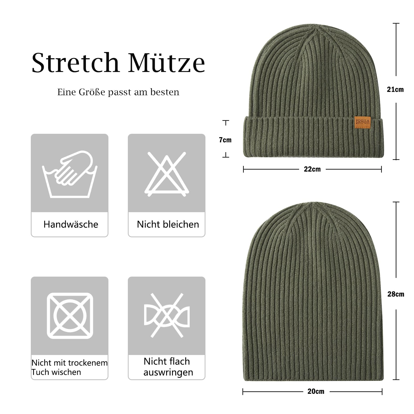 100% Superfeine MerinoWolle Mütze, Klassische Wollmütze, Thermo Beanie, Warme Wintermütze für Damen & Herren