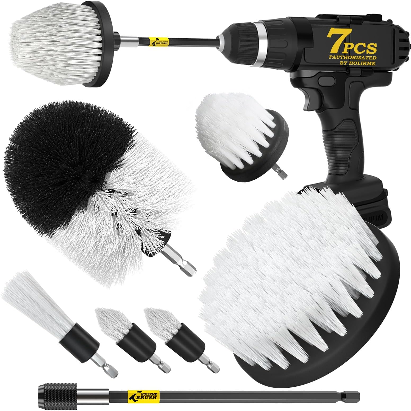 Drill Brush Attachment Set, 7 Pack 1/4in Power Scrubber Brush Extend Long Rod, Brush Drill Attachment, Power Cleaning Scrub Brush For Bathroom, Tub, Tile, Corner, Floor - View #9
