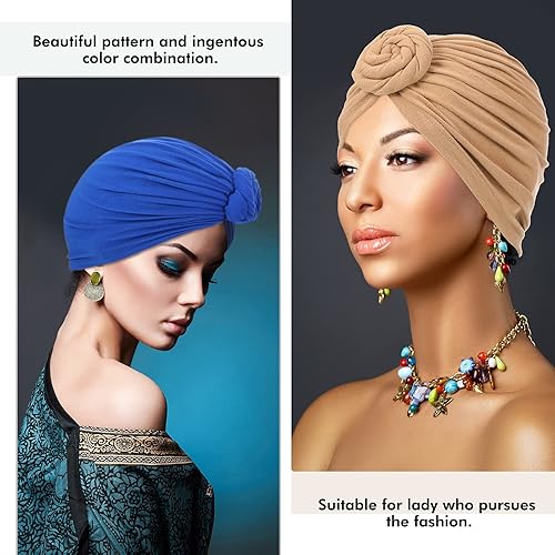 Miniatura 4 de SATINIOR 4 piezas de patrón africano con diseño de turbante preatado, gorro de turbante