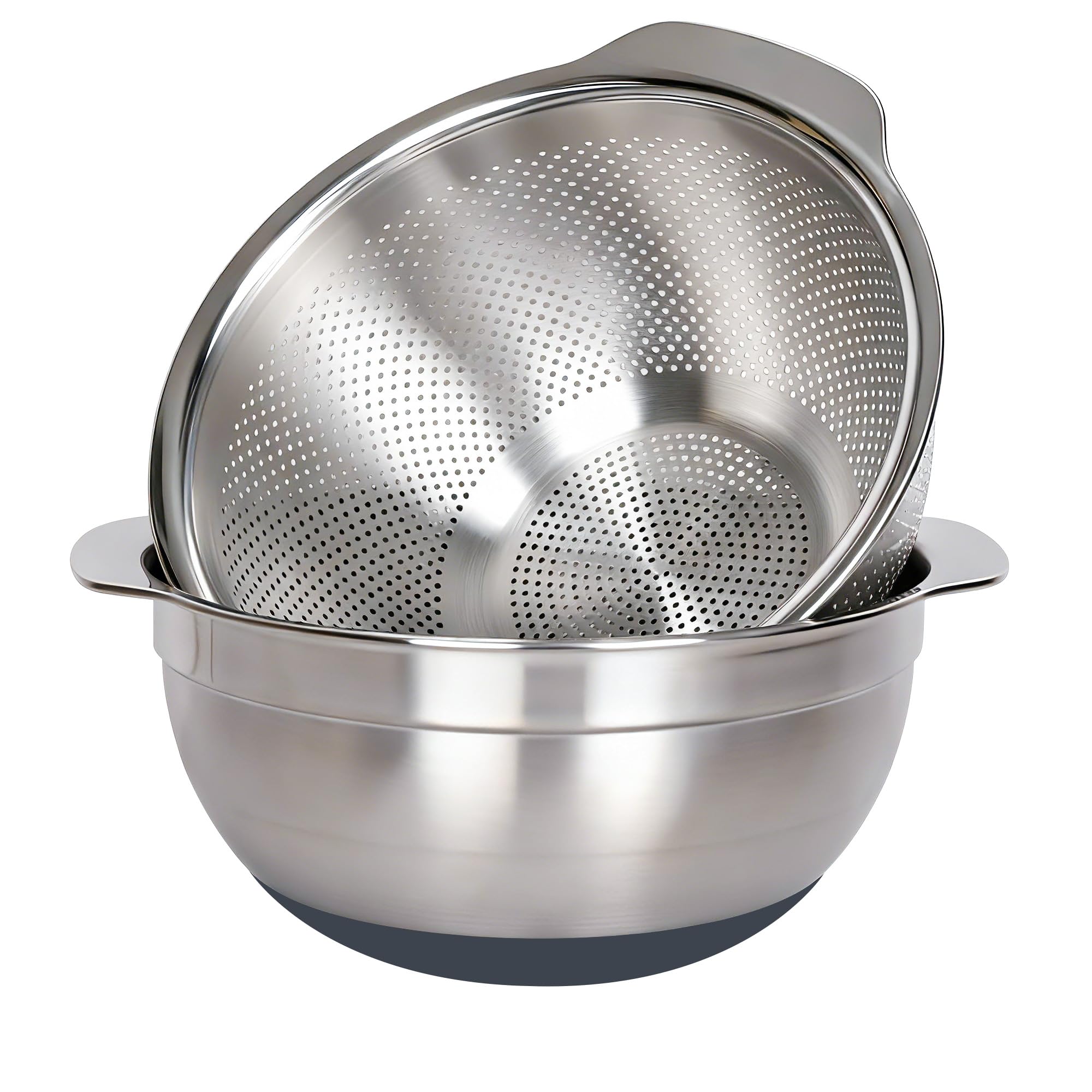 Passoire et passoire en acier inoxydable 304, grande capacité de 5 l et bol mélangeur de 6 l avec couvercle, micropore pour laver le riz, les fruits et les pâtes, base antidérapante, parfait pour la