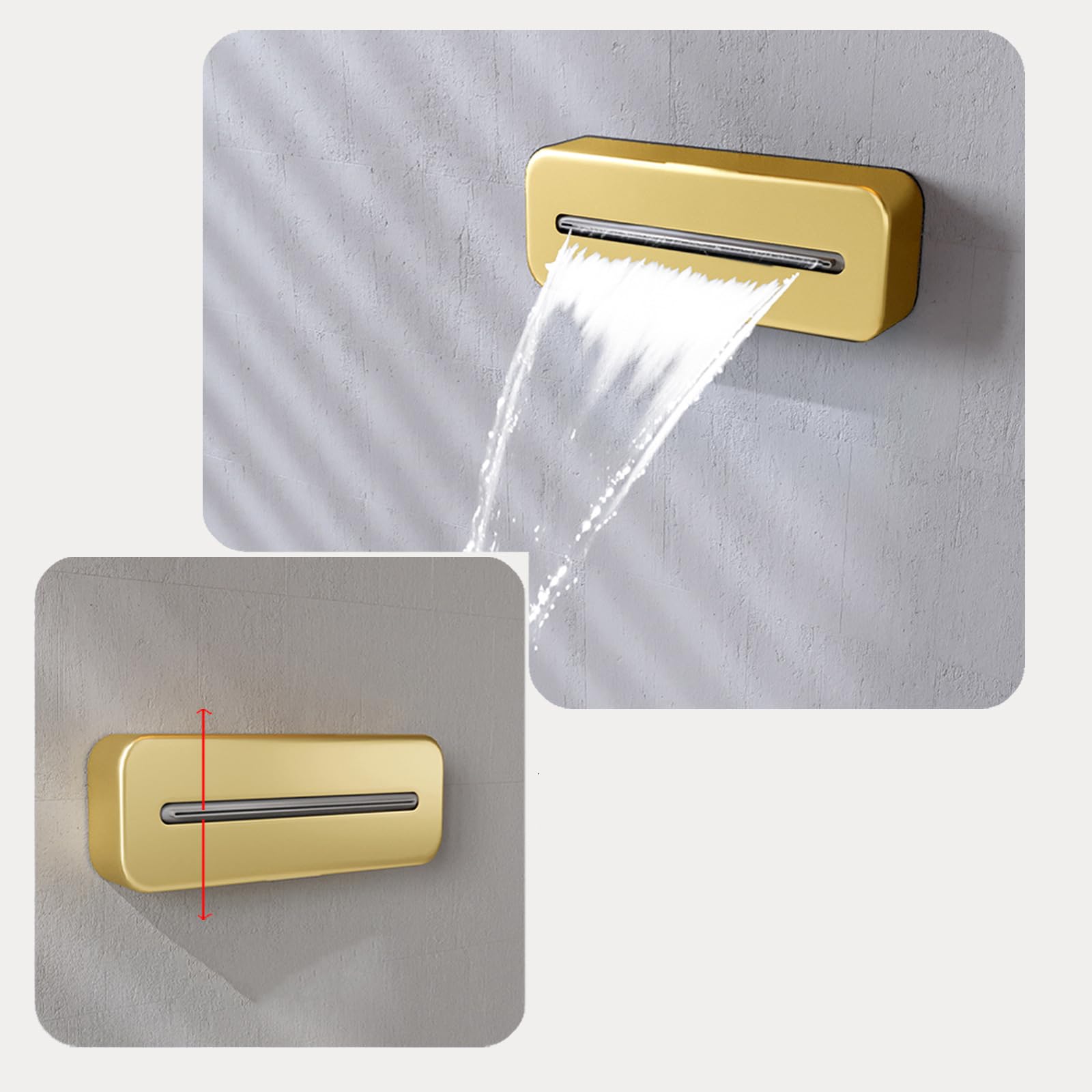XJTNLB Colonna Doccia Incasso Soffione con Luce Led, Sistema Doccia Termostat con Display Digitale a Led e 6Pcs Getti SPA per Bagno, Oro Spazzolato