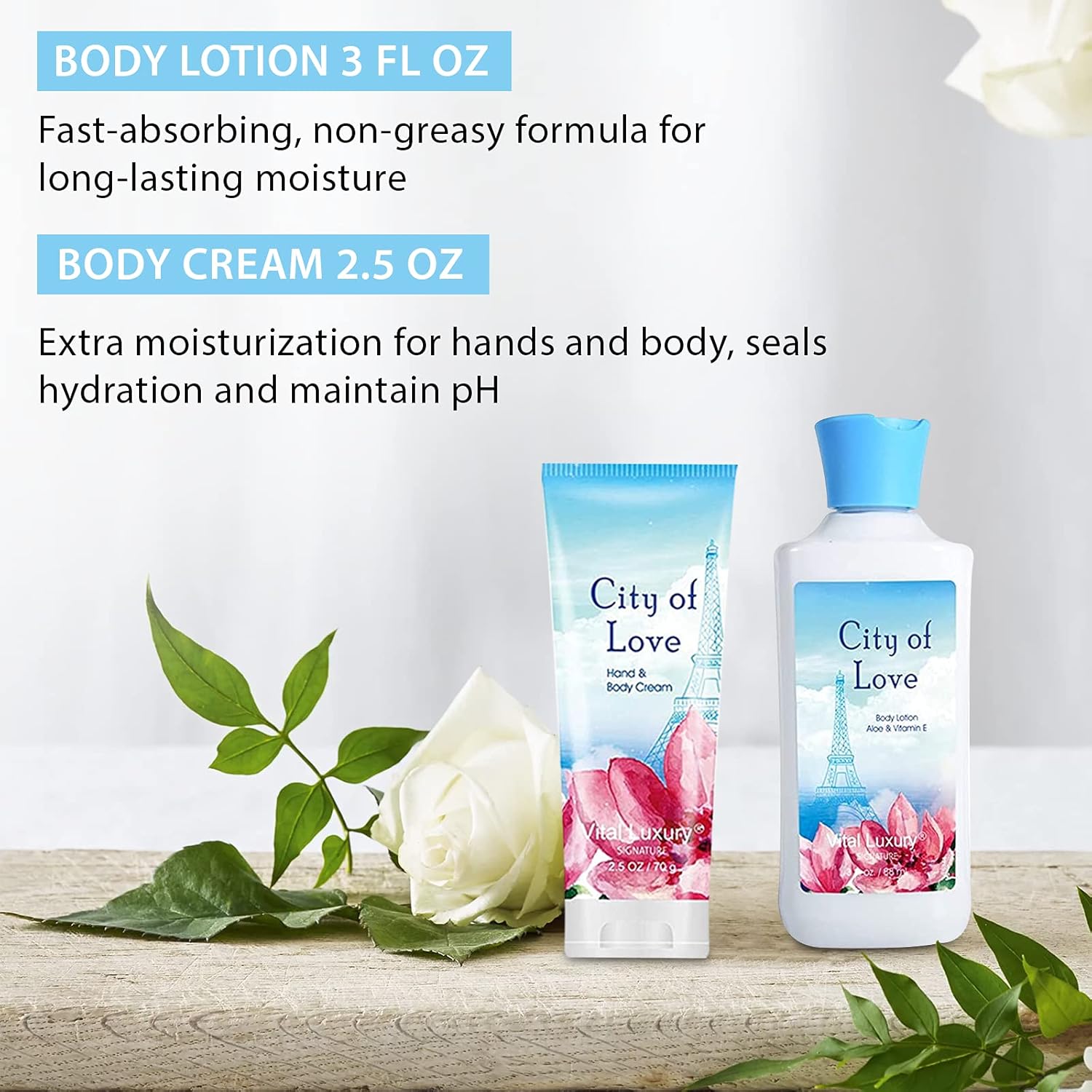 Bath & Body Kit, 3 Fl Oz, Ideal Skincare Gift Home Spa Set, Includes Body Lotion, Shower Gel, Body Cream, and Fragrance Mist, Birthday Mother's Valentine's Day Gifts(City of Love) - Image 5