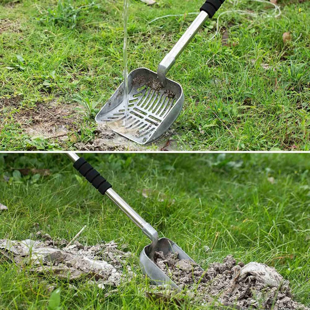 Cuchara De Arena para Gatos De Metal con Pala Profunda Y Mango Largo Tamiz De Arena para Gatos Antiadherente De Acero Inoxidable Desmontable