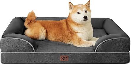 EHEYCIGA Orthopädisches Hundebett Grosse Hunde, 104x69cm, Memory Foam Hundekorb Mittelgroße Hunde, Waschbar Hundesofa Wasserdicht rutschfest, Hundecouch mit Hohem Rand, Dunkelgrau