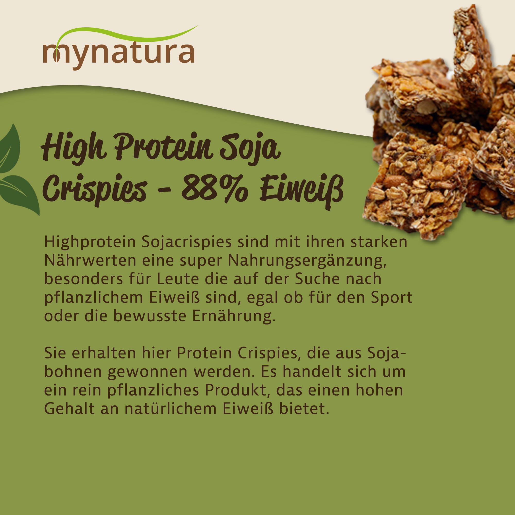 Mynatura Crispies de soja à haute teneur en protéines, 88 % de protéines, protéines végétaliennes, protéines végétales, protéines de soya, graines de soja, collation de soja, végétalien (1000 g)