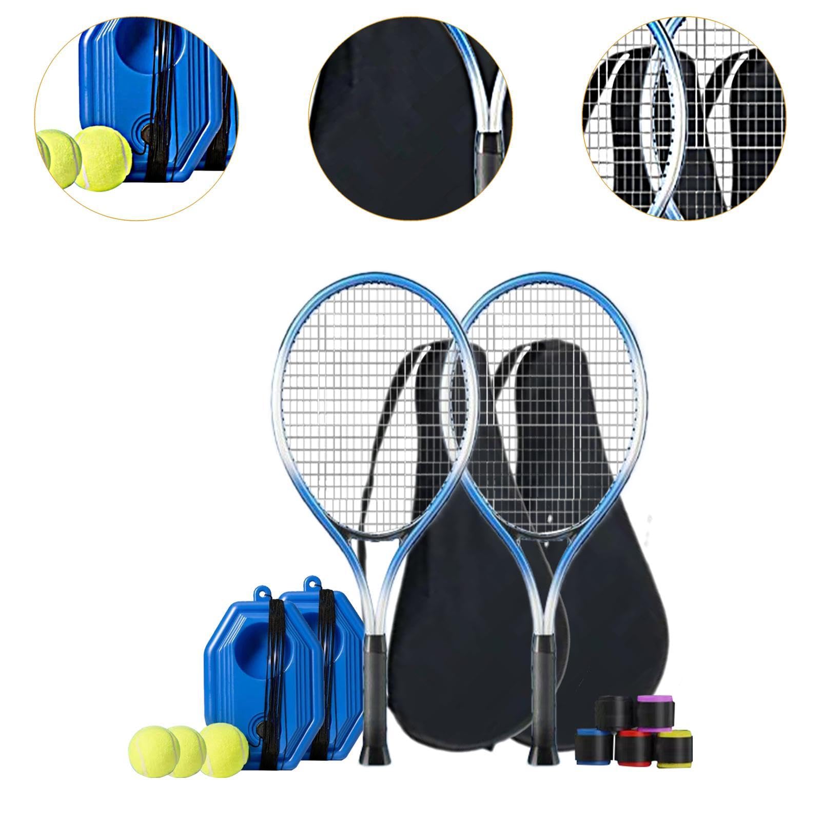 2 Pezzi Racchetta da Tennis Strumenti Allenamento Portatile Palle Elastiche Base Antiscivolo in Alluminio Carbonio per Giocatori Amatoriali Adatto a
