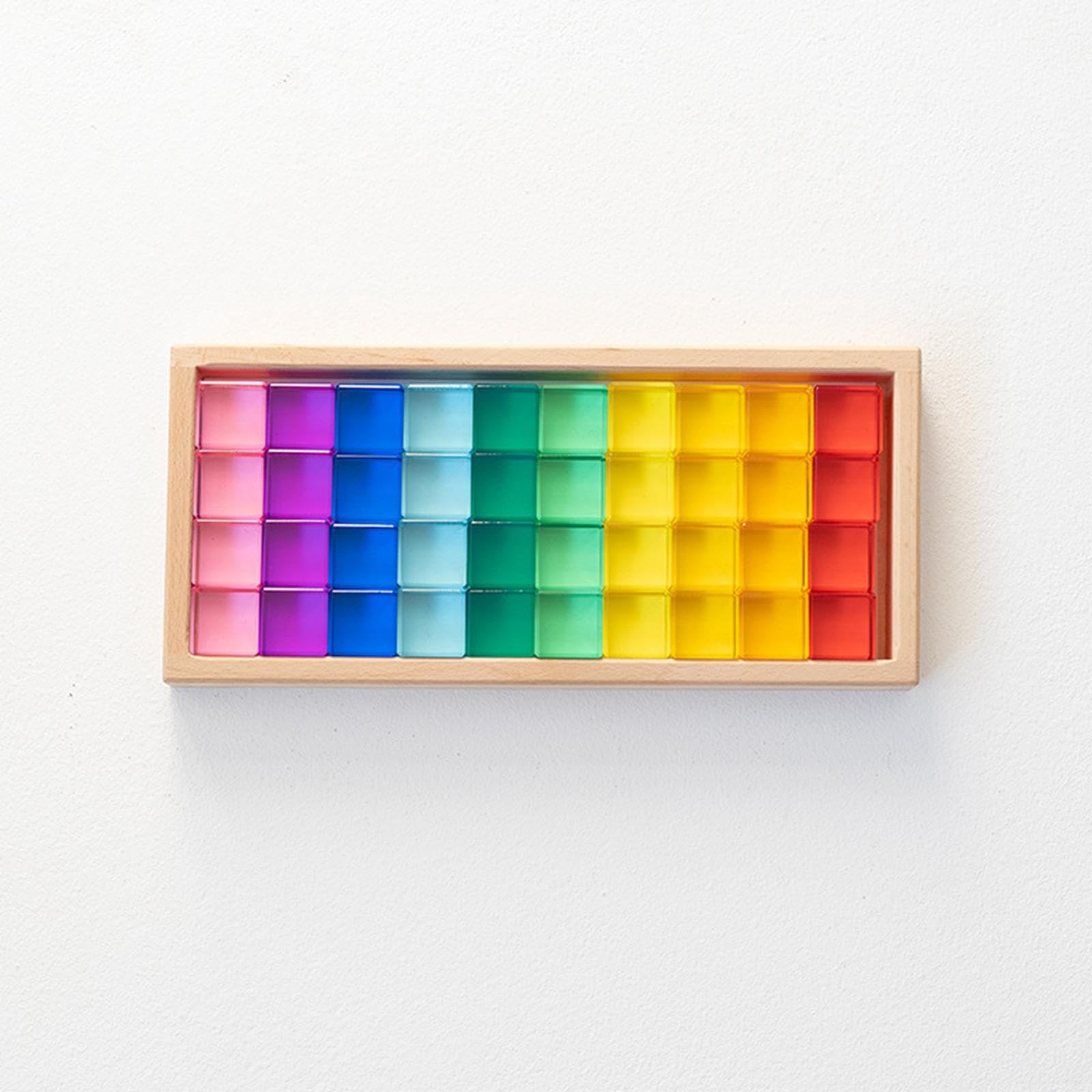 50 Pezzi Blocchi da Costruzione Cubi Arcobaleno Giochi Acrilico Trasparente con Scatola in Legno Adatto per Bambini Scuola, 40 Pezzi