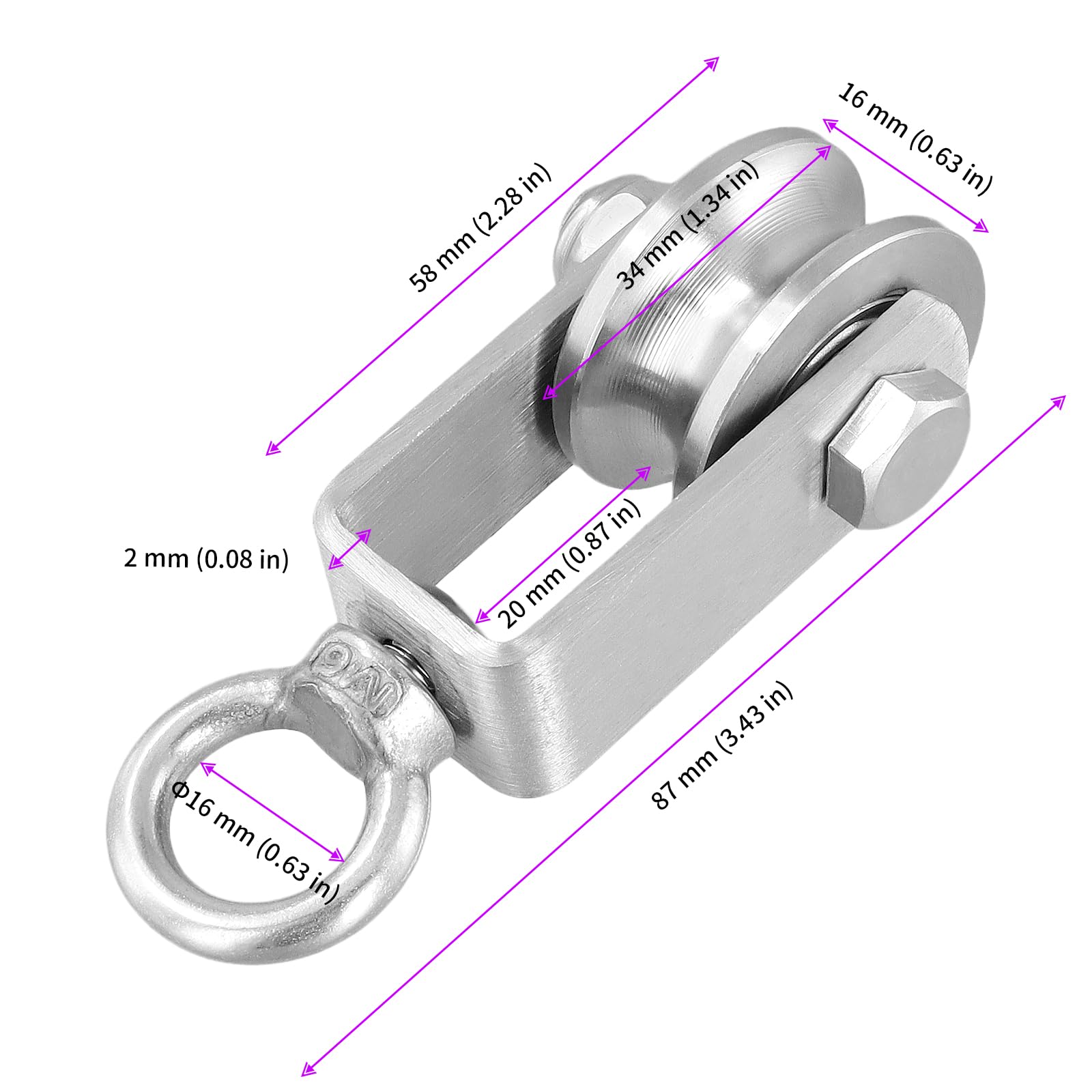 4 poleas de 35 mm para cuerdas, polea de acero inoxidable con 2 rodamientos de bolas, polea de fitness de acero inoxidable, polea M35 para cable de acero, capacidad de carga 250 kg