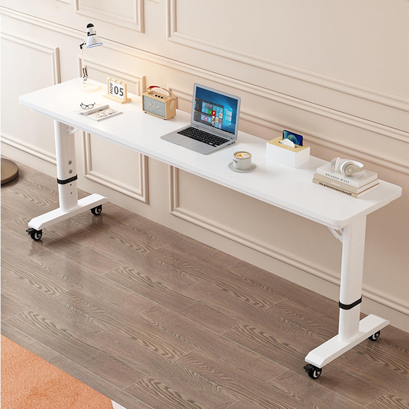 Modern Standing Desk Adjustable Height Mobile Stand Up Computer Workstation with Lockable Wheels for Home Office 240x40x68cm
