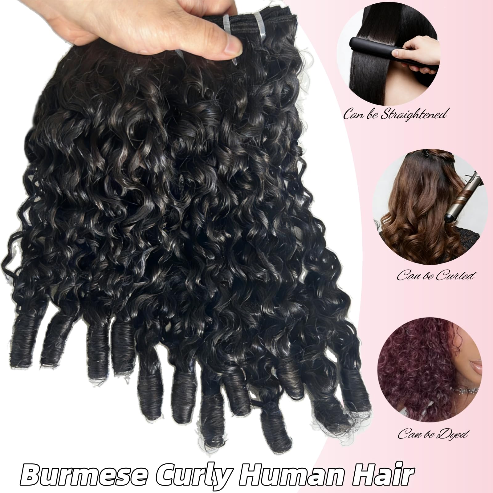 Natural Black Burmese Curly Human Hair Bundles