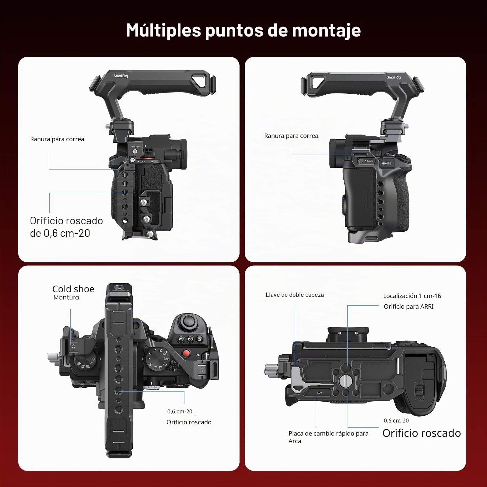 SMALLRIG Kit de Jaula para Panasonic G9 II/S5 II/S5 IIX con Asa Superior NATO, Clip para HDMI/USB-C, Placa QR para Arca y Roscas 1/4"-20/3/8"-16 - 5752