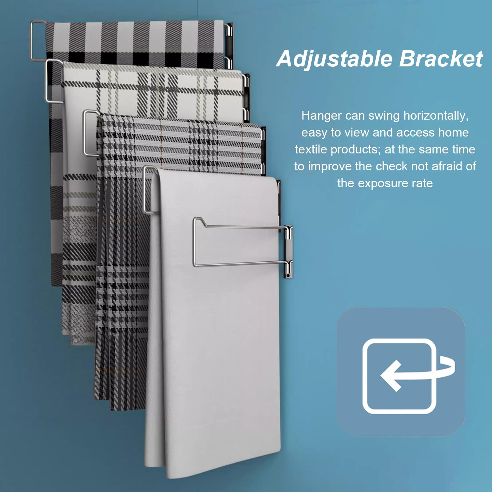 Estante para Colgar Textiles para el Hogar Montado en Pared, Estante Ajustable para Exhibición de Colchas con Ganchos Oscilantes, Soporte Organizador de Armario de Metal para Manta/Bufanda/Toalla de B