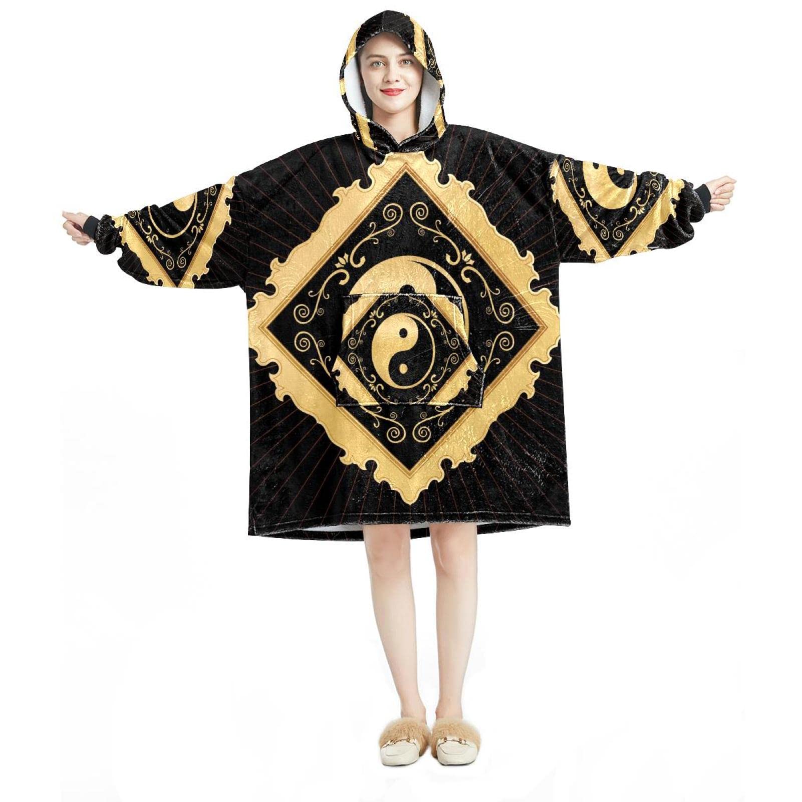 Sweat à capuche surdimensionné Yin Yang en flanelle sherpa pour adulte