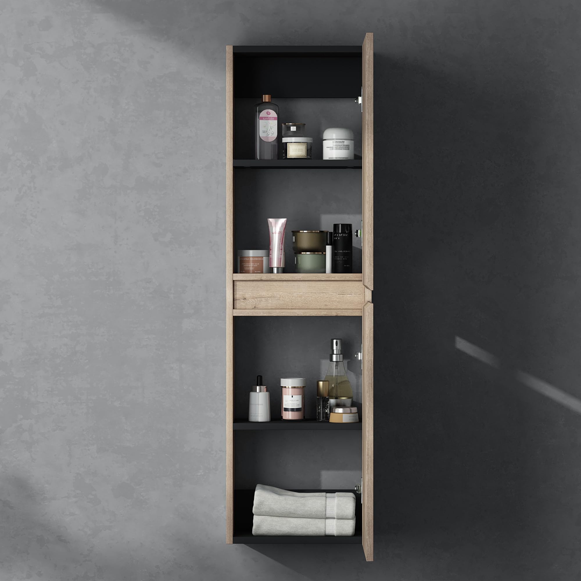 doporro Armadio Colonna Bagno 35x20x120cm, Mobile Bagno Alto Multiuso con 2 Ante e 4 Vani, Rovere chiaro, Verona