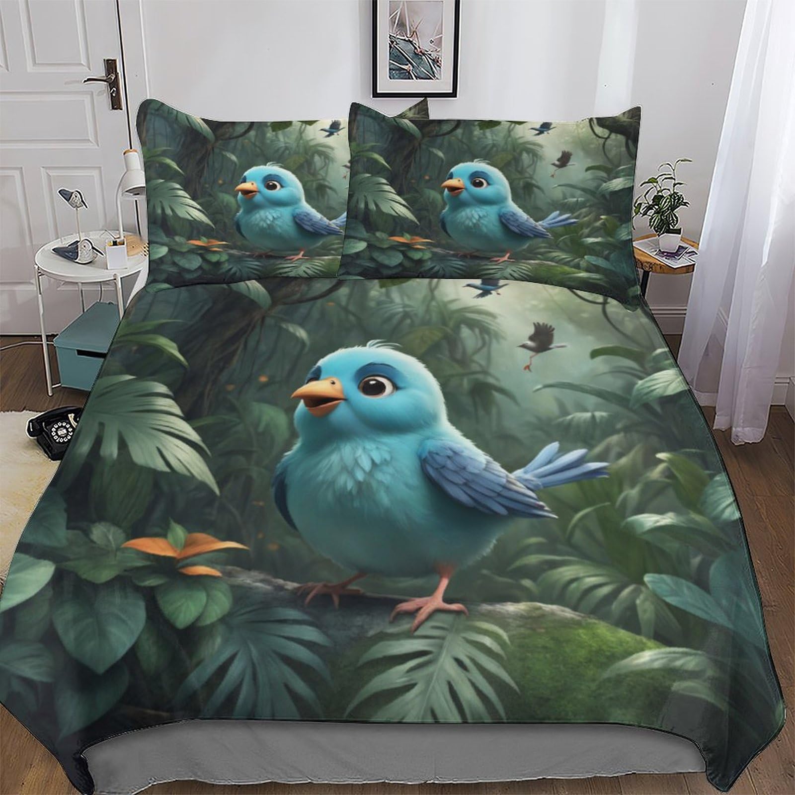 Cute Bird 3D Duvet Cover Set Microfiber Bedding Set Quilt Cover 3 Pieces with Zipper Closure And Pillowcases For Boys, Girls And Teenagers Comforter Cover Double (200x200cm)