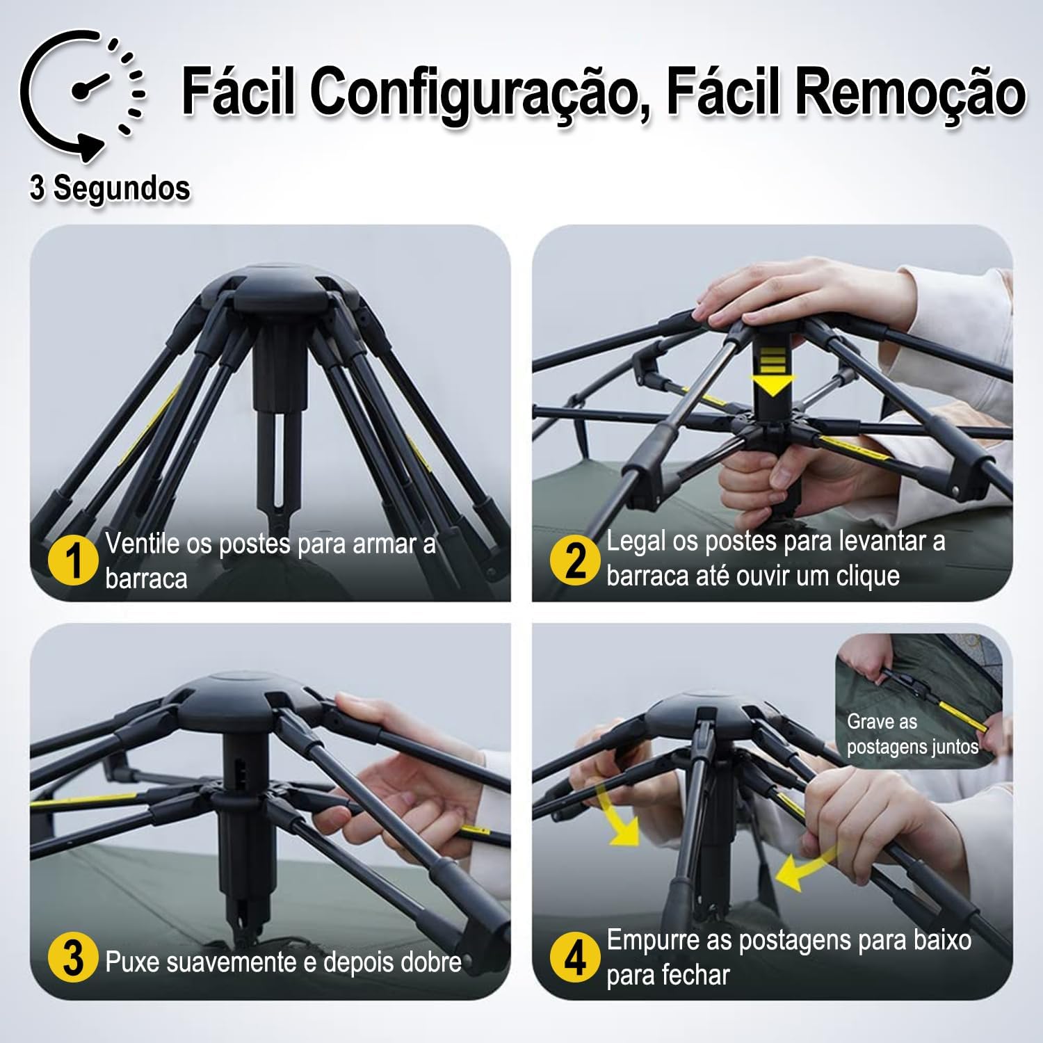 ANTUVI Barraca de Camping, Automático Fácil de Monta, para 2/3/4 Pessoas com Proteção Solar de Proteção Chuva e Vento Pode Acomodar Pequena Família
