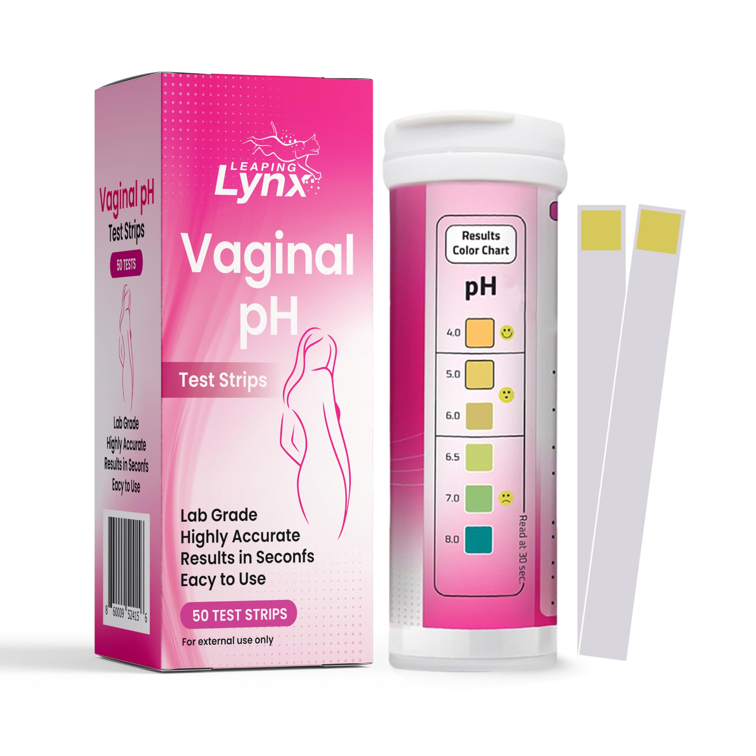 Vaginal pH Test Strips for Women – 50 Count | BV, Yeast & UTI Risk Screening | pH Range 4.0-8.0 | Easy Home Feminine Care Balance Check | Leaping Lynx