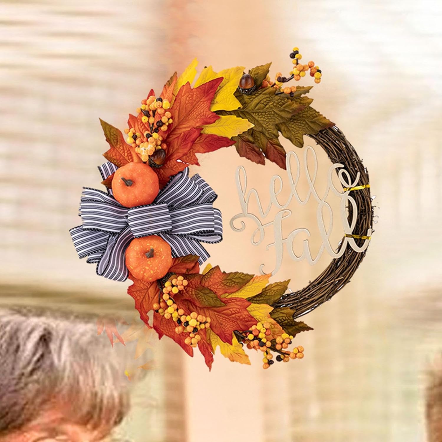 XIAOXIAOYU オータムリース - 屋外 秋 リース 秋 ポーチ装飾 - シミュレーション カボチャ カエデ 葉 ベリー 秋