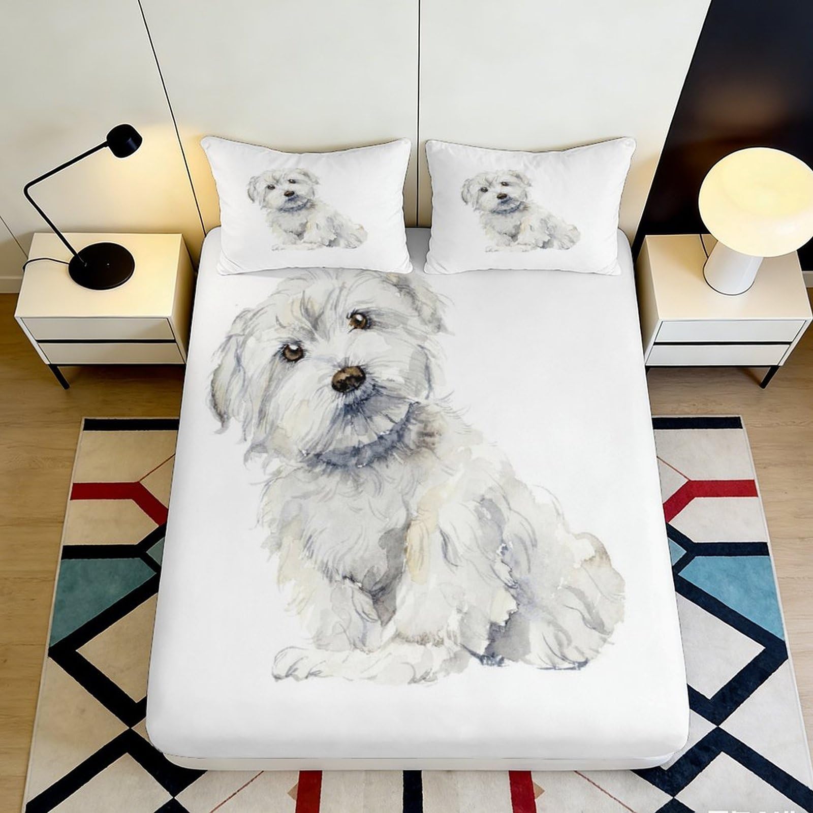 K1r3d9e5 Style-1 3D Printed Cute Dog Fitted Sheet Microfiber Soft Breathable Puppy Bed Cover For Bedroom Guest Room Mattress Decor 90X200x25cm