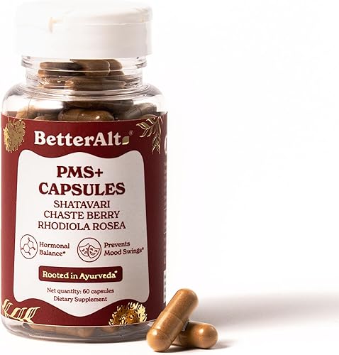 Better Alt Cápsulas PMS+ con bayas castas, Rhodiola Rosea Apoya la salud hormonal, ayuda a reducir las molestias, mejorar el estado de ánimo