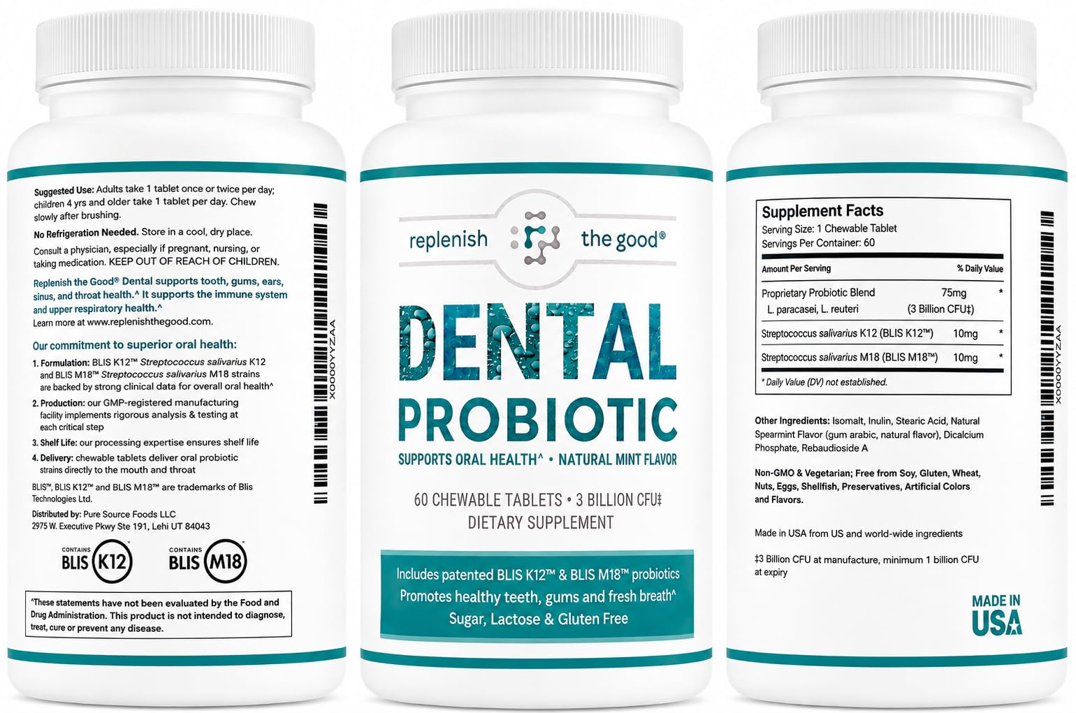 Dental Oral Probiotic, 60 Chewable Tablets - Supplements w/BLIS K12 & M18 - Bad Breath Treatment for Adults - Boosts Oral Health - Fights Halitosis, Tooth Decay, Strep Throat (Mint Flavor) — Amazon image 2