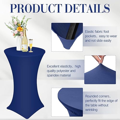 Miniatura 10 de Paquete de 8 manteles cuadrados elásticos de elastano de 32 x 43 pulgadas, para cóctel, redondos, de elastano, para mesa superior alta ajustable