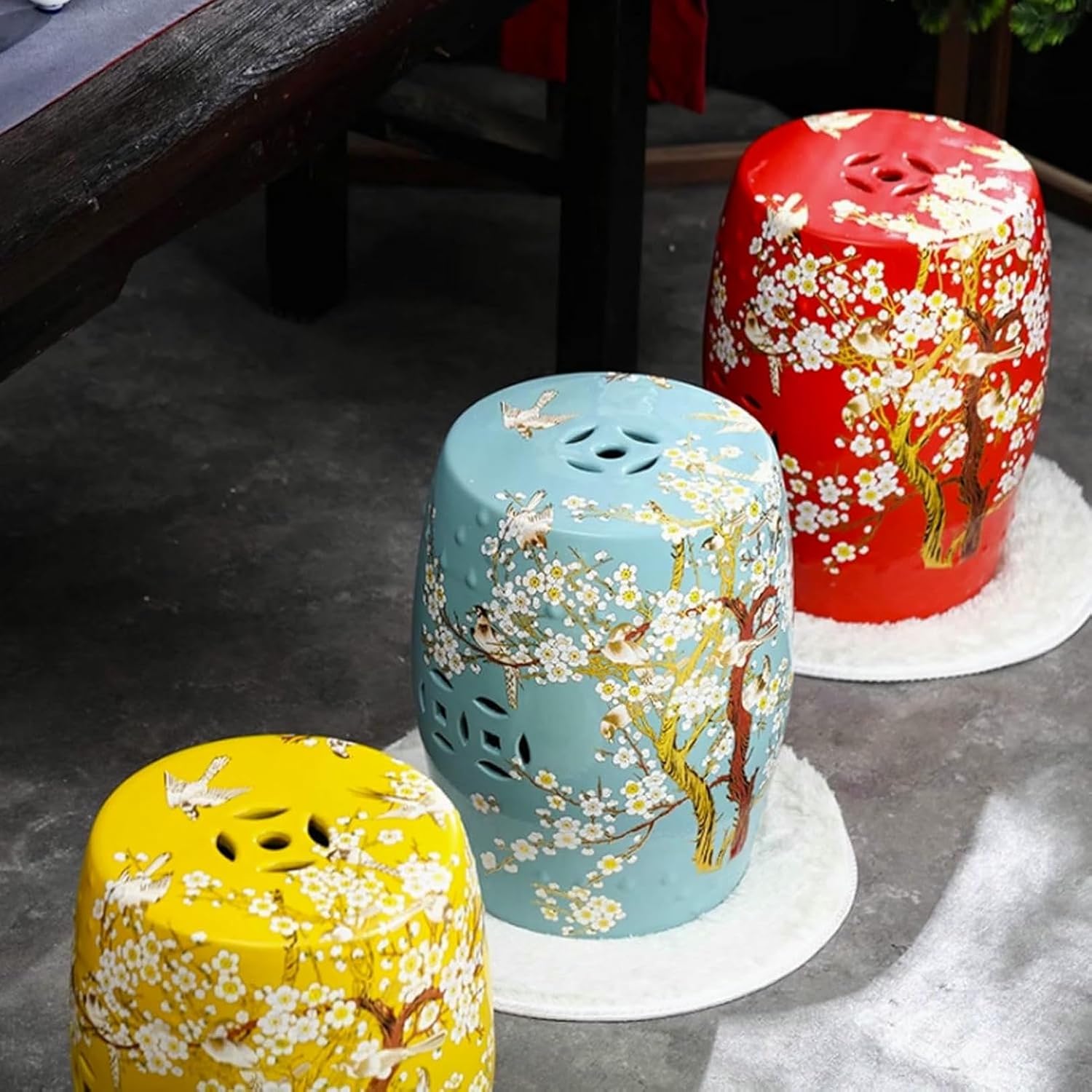 Decorative Ceramic Garden Stool, Ceramic Drum Garden Stool, Drum Indoor Outdoor Garden Stool, for Terrace, Patio, Cottage
