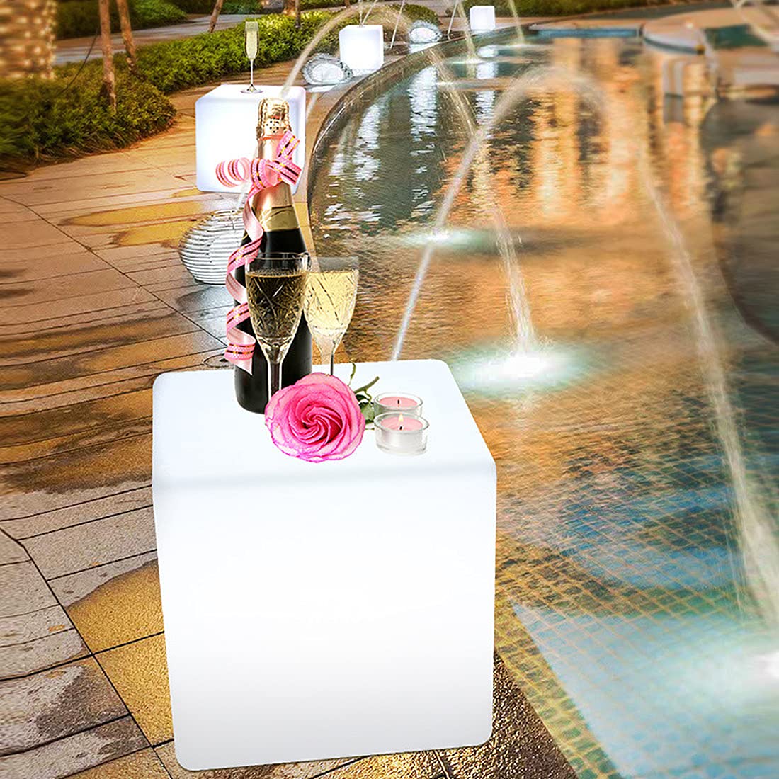 Cubo Solare Esterno Giardino Sgabello, Cubo Luminoso Led 40 Cm Multicolore, Lampade Da Tavolo Da Esterno Ricaricabile, 16 Rgb Colori E 4 Modalità Di Illuminazione, Dimmerabile, Per Prato Terrazza, 40